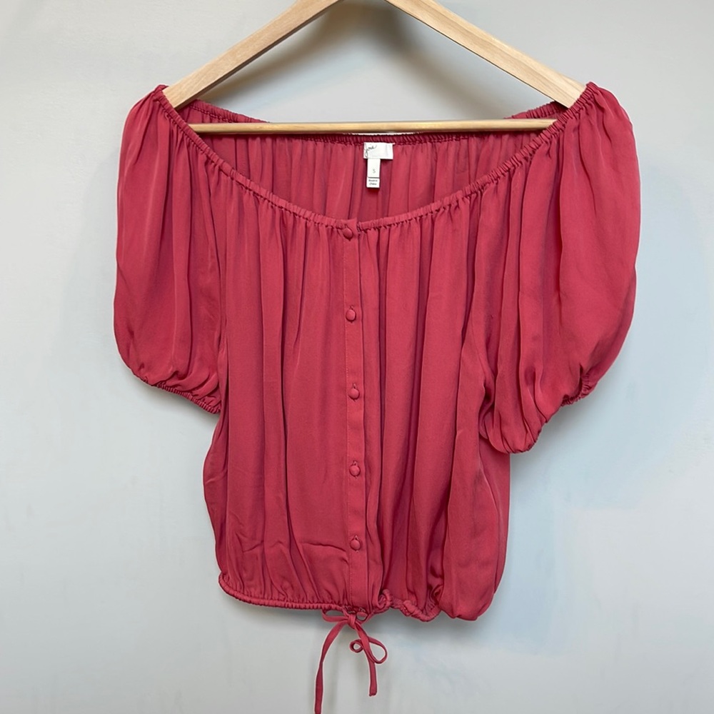 Joie puff sleeve off the shoulder crop button up